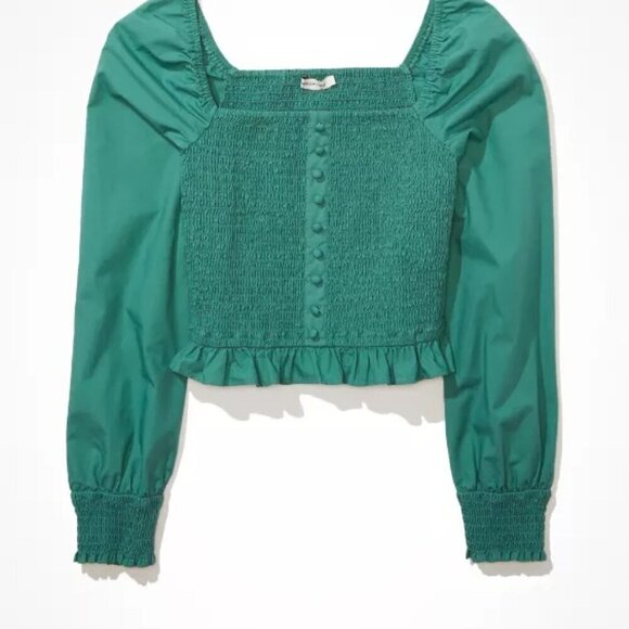 AE Square Neck Smocked Ruffle Blouse Medium - Picture 3 of 9